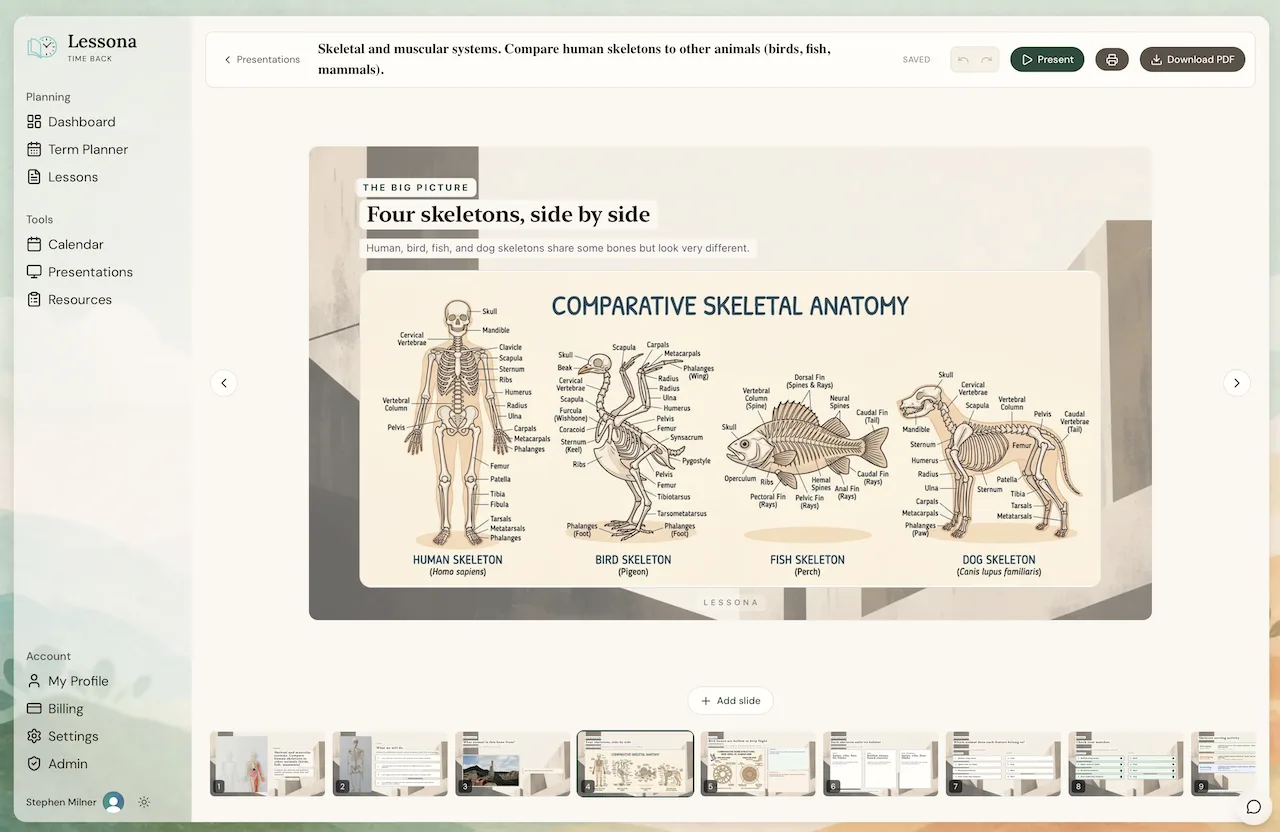 The Lessona presentation builder editing a slide